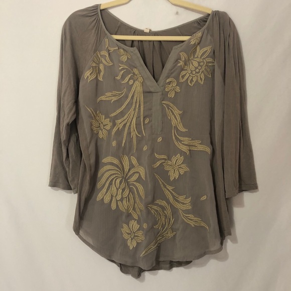 Anthropologie Tops - Tiny Anthropologie Grey Embroidered Boho Top M